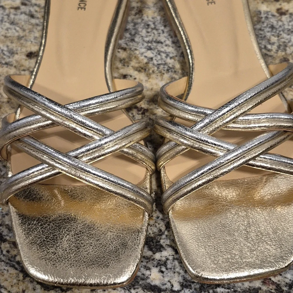 L'AGENCE Abelle Metallic Strappy Sandal Gold Silver 8.5 - Picture 4 of 7